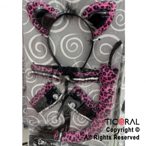 SET DISFRAZ ANIMAL PRINT LEOPARDO VINCHA OREJAS COLLAR COLA Y MUEQUERAS